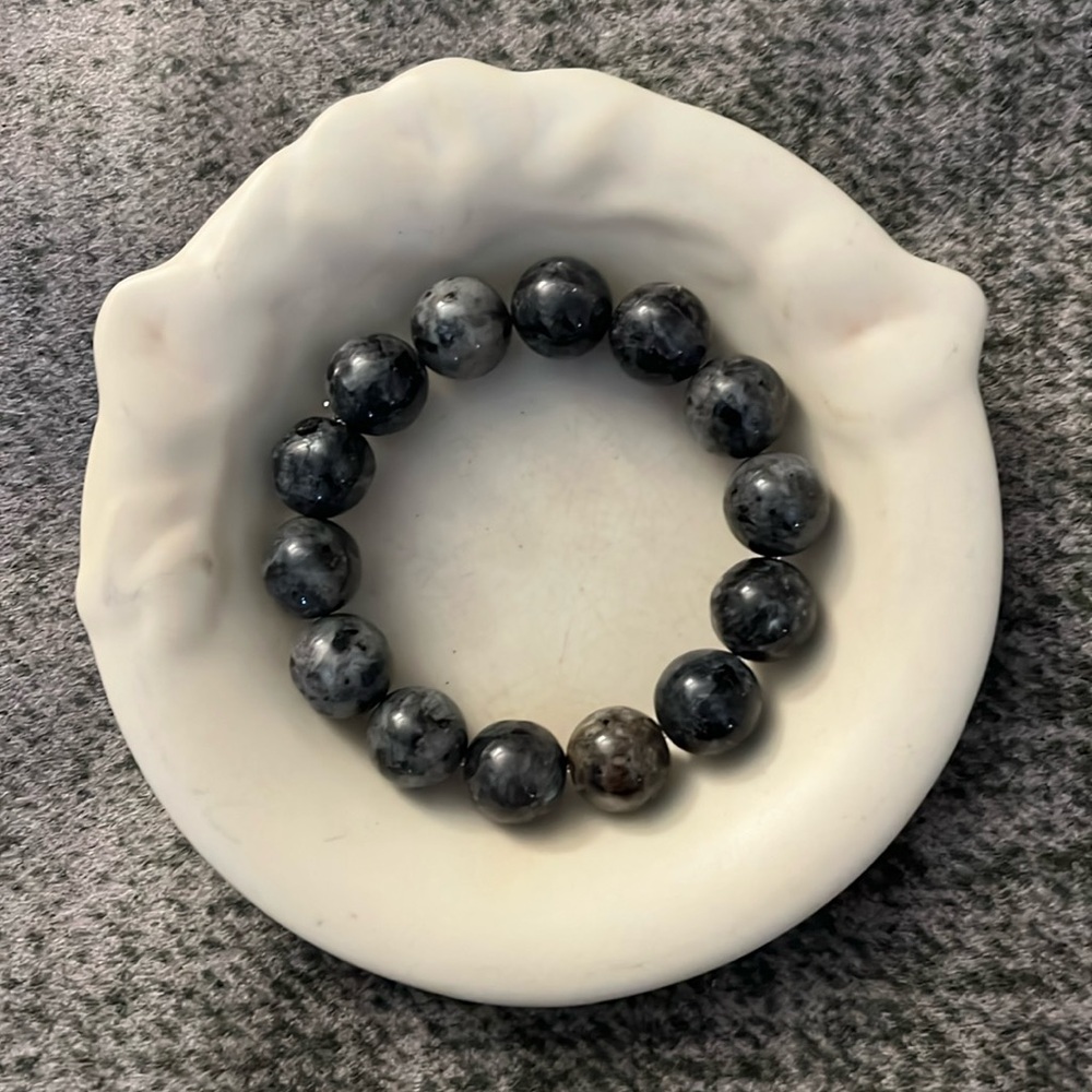 Larvikite 12mm stretch bracelet hand crafted 7 inches